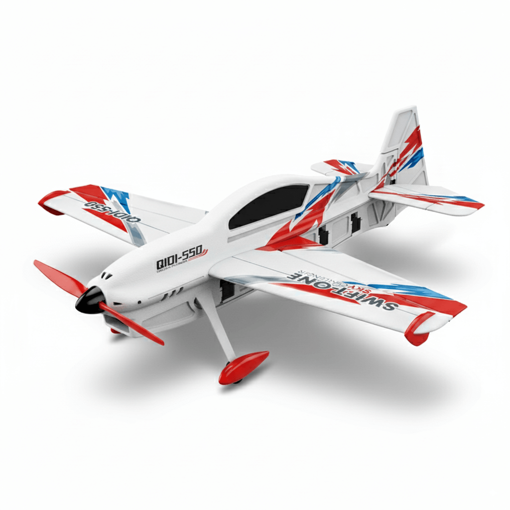 QIDI-550 3D Stunt RC Airplane with Brushless Motor, 6CH, One-Key Hover on a white background.