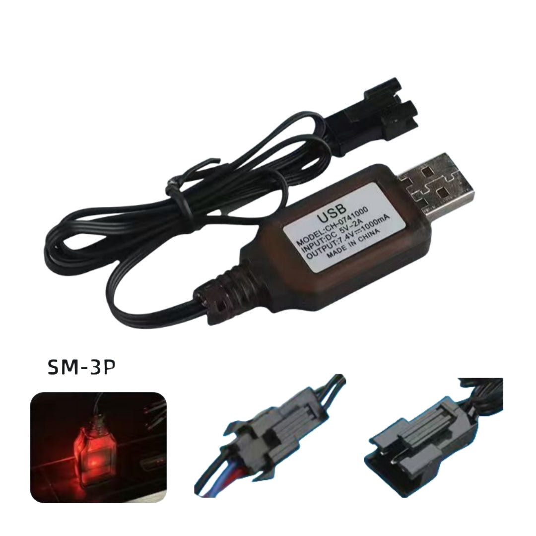 7.4V 2S Li-ion Battery USB Charger Cable with SM-3P Connector