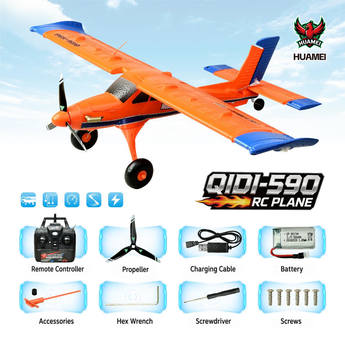 QIDI-590 4CH RC sin escobillas Avión Acrobático con Equilibrio Automático 2.4G