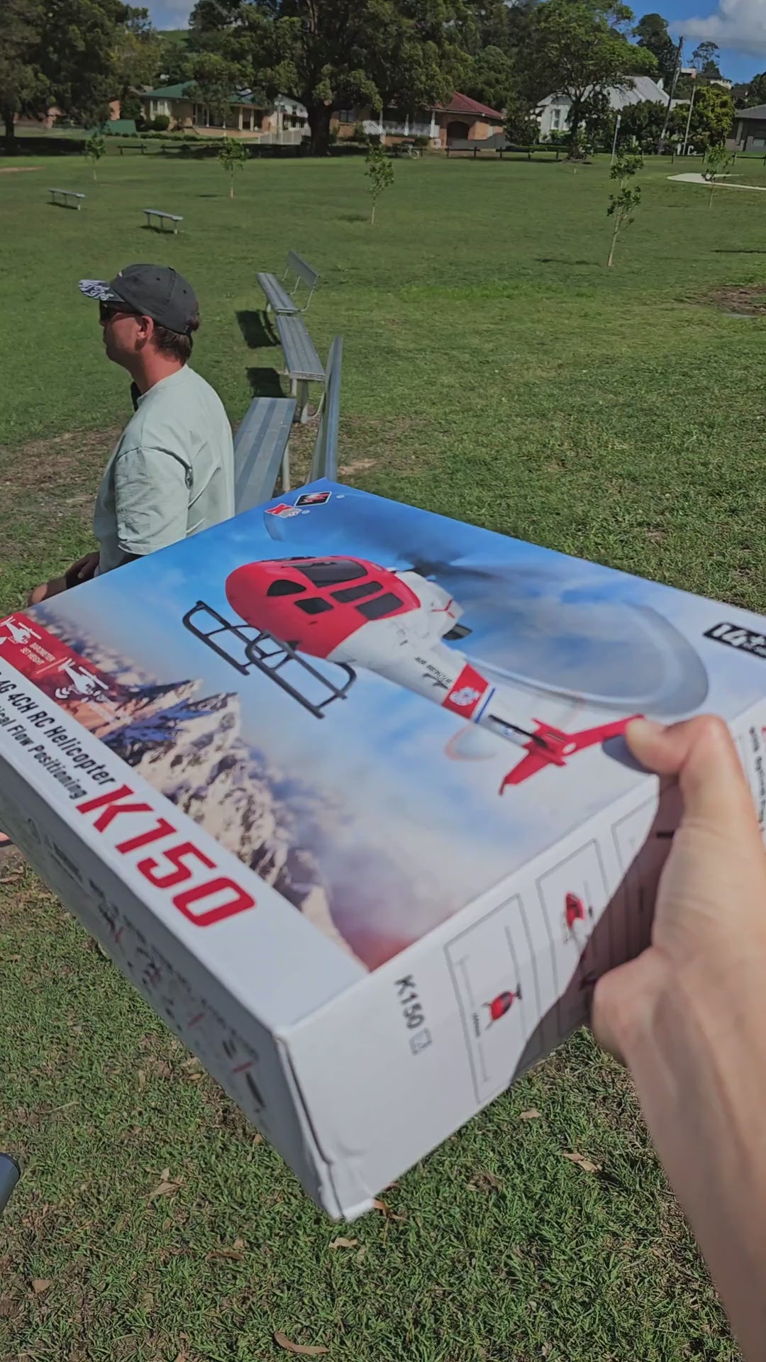 WLtoys XK K150 AS350 RC helicopter product close-up and outdoor demonstration by Mitch Cooper