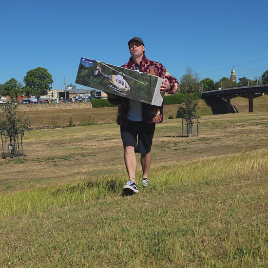 Fly Wing EC135 470L scale RC helicopter unboxing and outdoor flight demonstration by Mitch Cooper