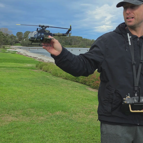 RC ERA C180 BO105 RC helicopter close-up and outdoor flight demonstration by Mitch Cooper