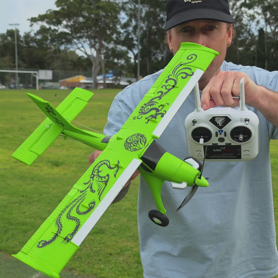 MF-X7 Dragon RC airplane close-up and outdoor flight demonstration by Mitch Cooper