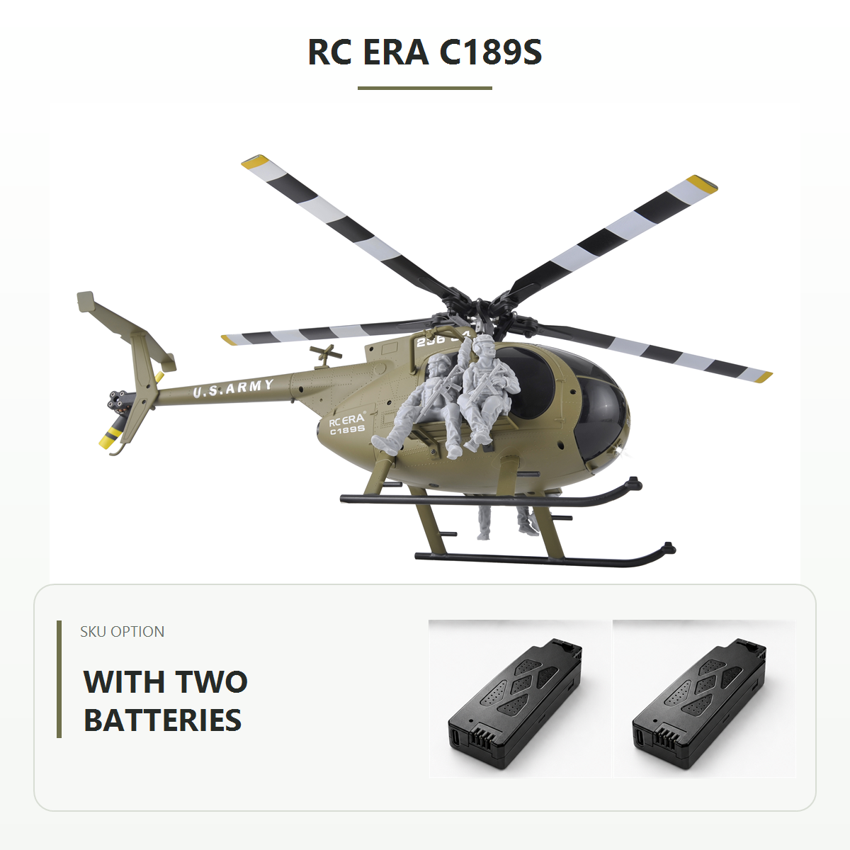 RC ERA C189S helicopter variant card with two modular batteries