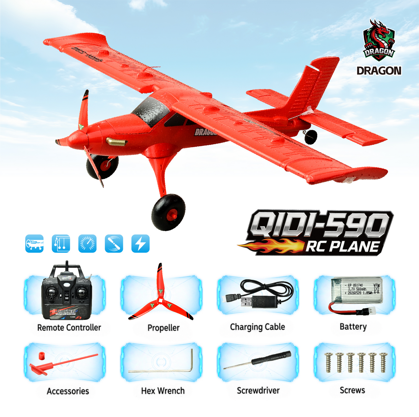 QIDI-590 4CH RC sin escobillas Avión Acrobático con Equilibrio Automático 2.4G