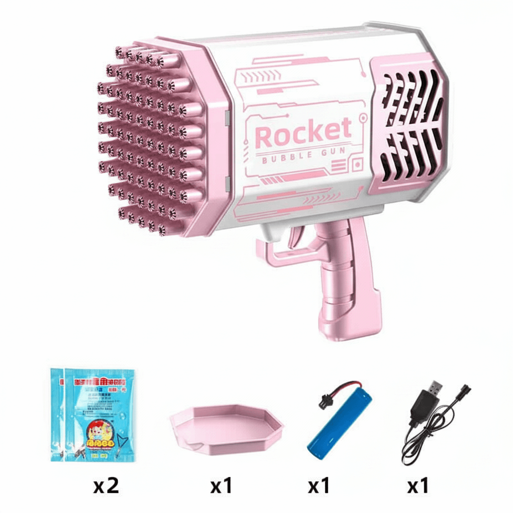 69-Hole Bubble Gun Rocket - Automatic Blower with Lights for Kids | Perfect Gift - Includes accessories for endless fun.