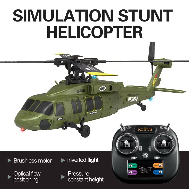 Kootai F05 Black Hawk 4CH brushless RC helicopter (Army Green) with remote — optical flow positioning, altitude hold and inverted flight