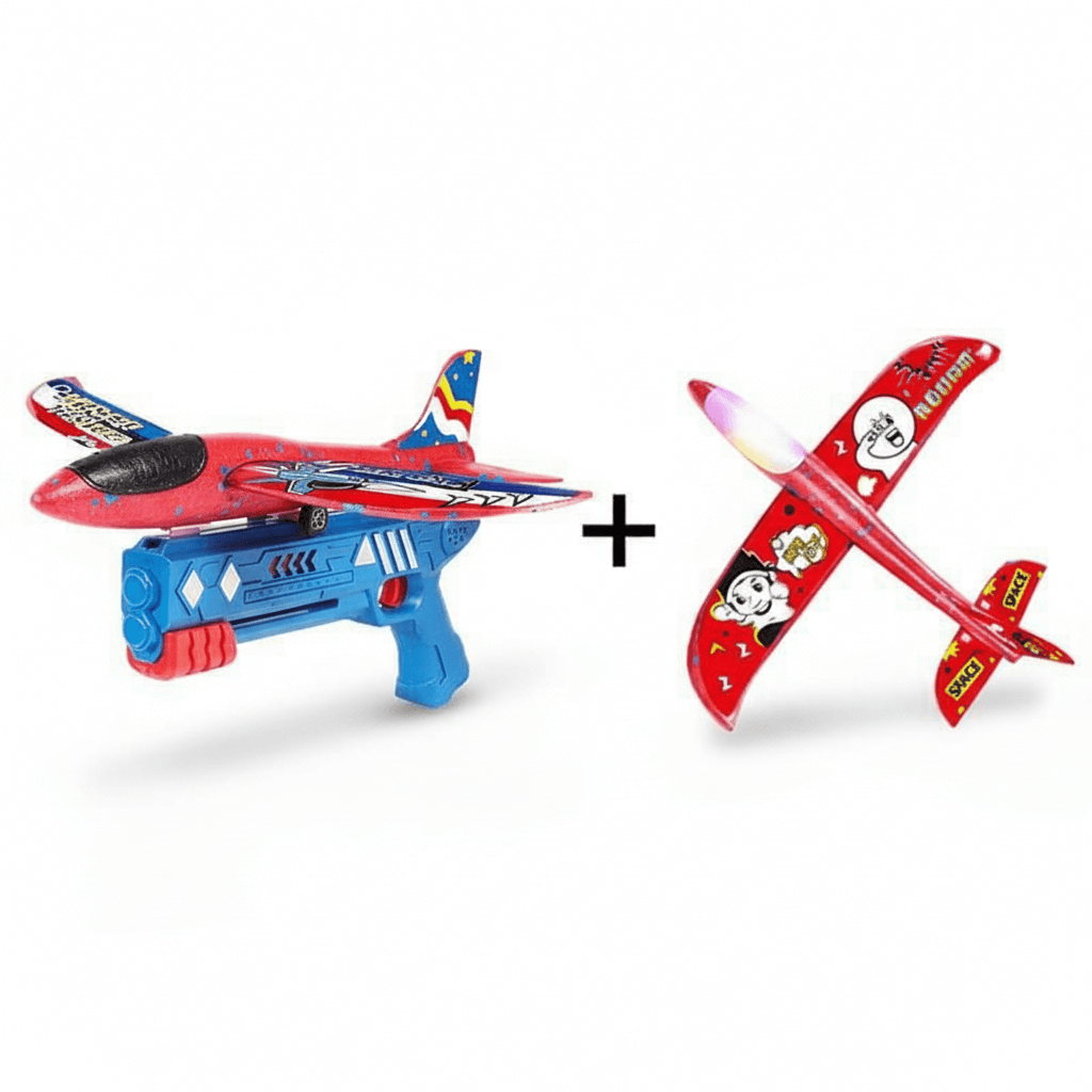 Foam Airplane Toy – Fun Outdoor Throwing Glider for Boys and Girls with launcher gun and glider plane.