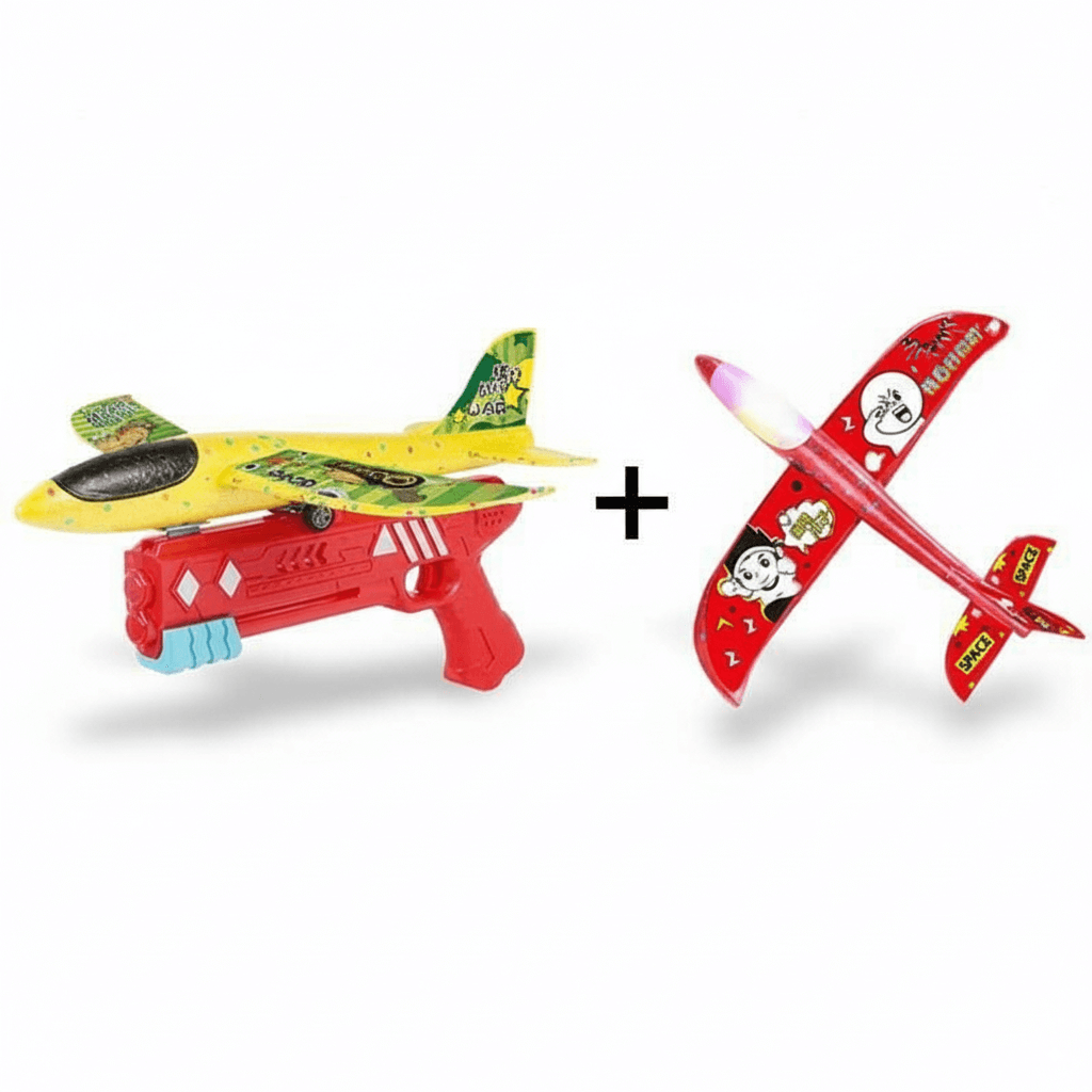 Foam Airplane Toy – Fun Outdoor Throwing Glider for Boys and Girls with foam plane launcher and airplane gun.