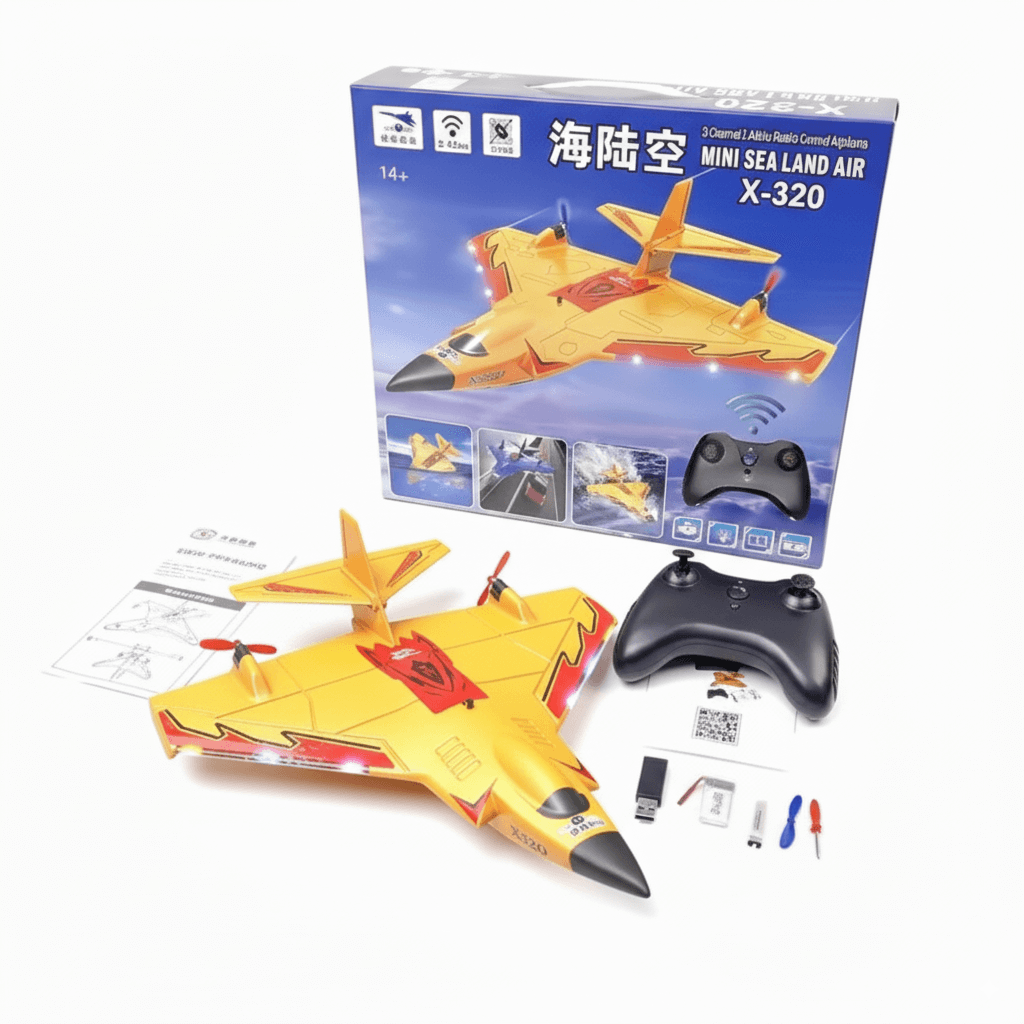 X320 Sea-Land-Air RC Glider EPP Foam Plane with LED Lights – Long Flight Time and controller package.