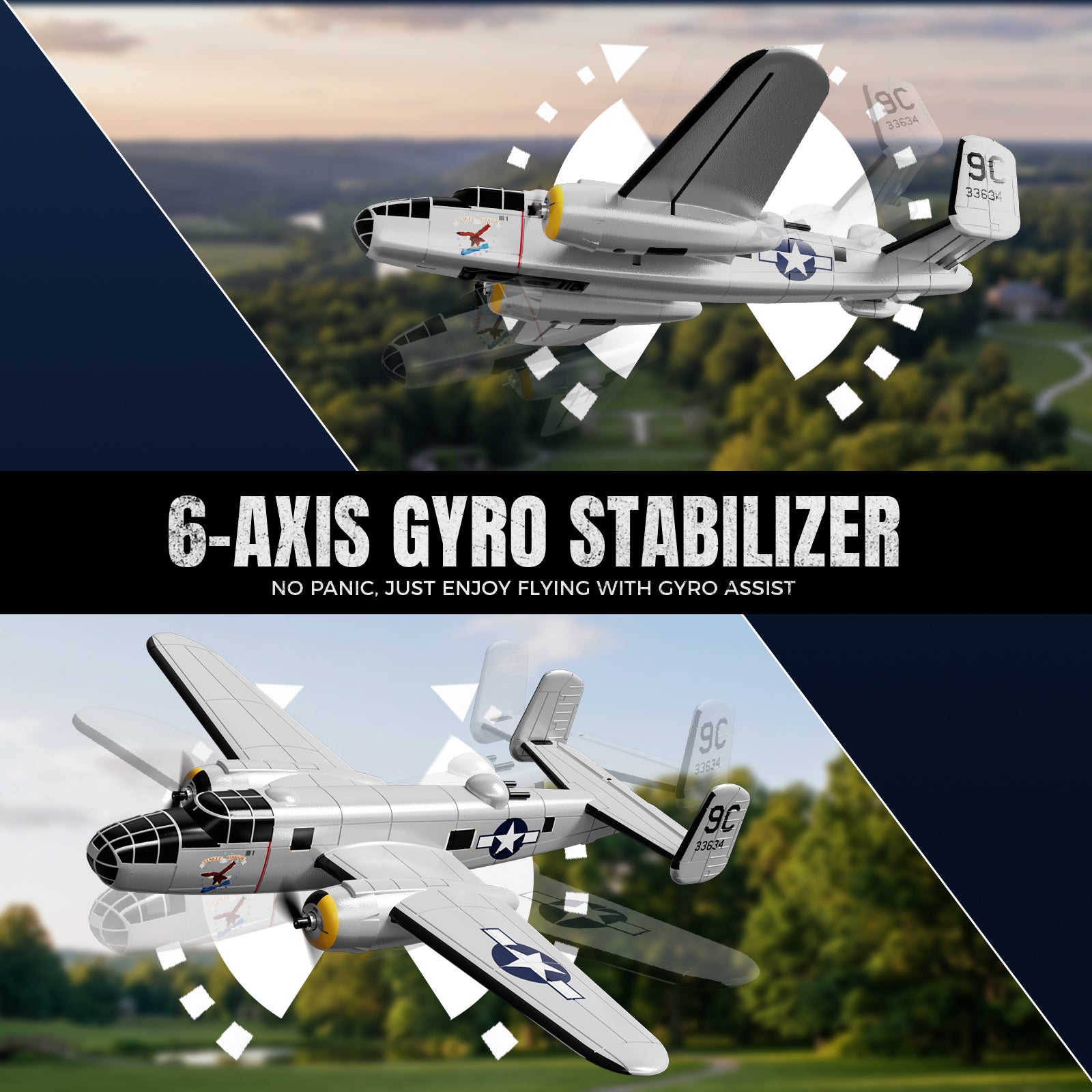 VolantexRC 76210 B-25 Mitchell 6-axis gyro stabilizer feature
