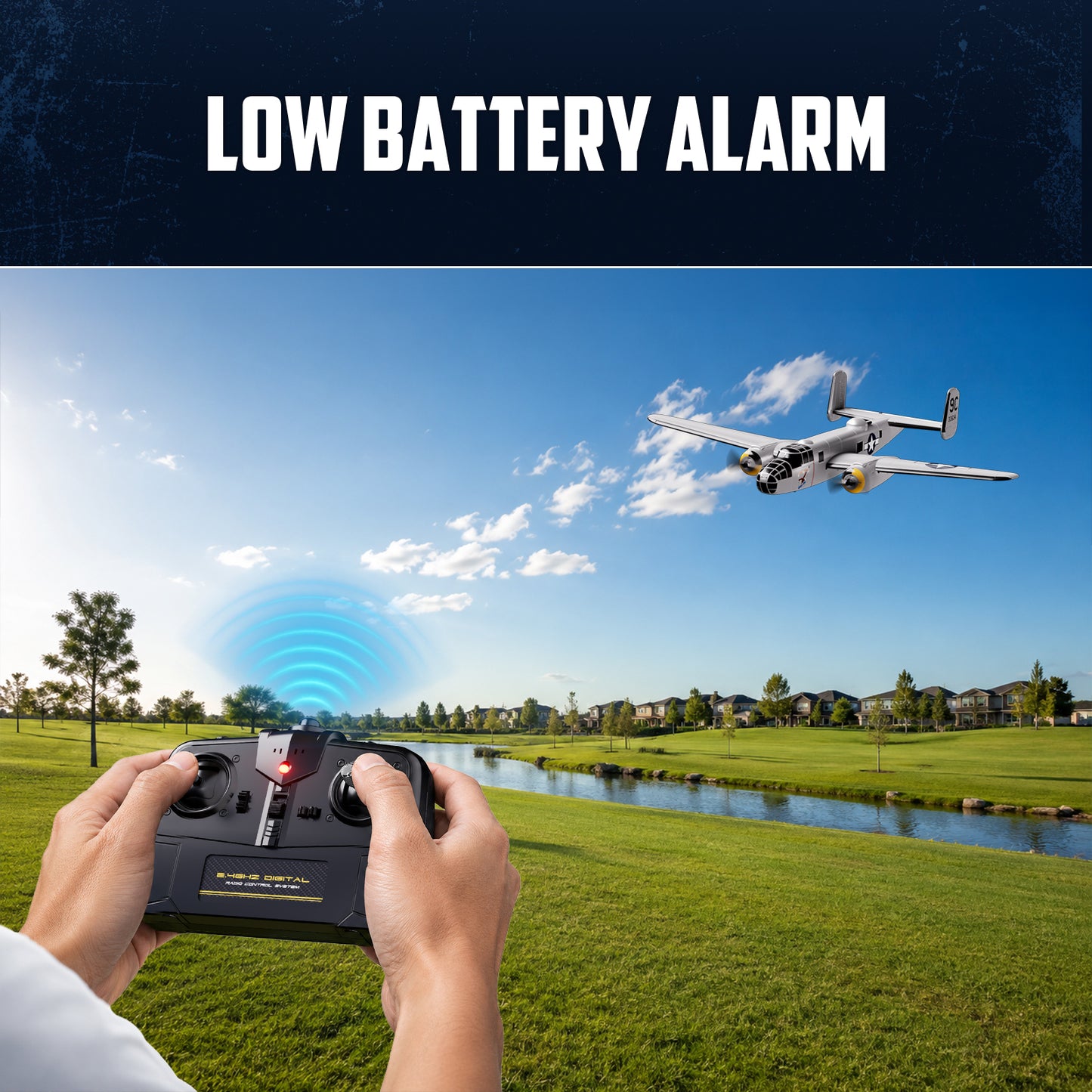 VolantexRC 76210 B-25 Mitchell low-battery alarm feature