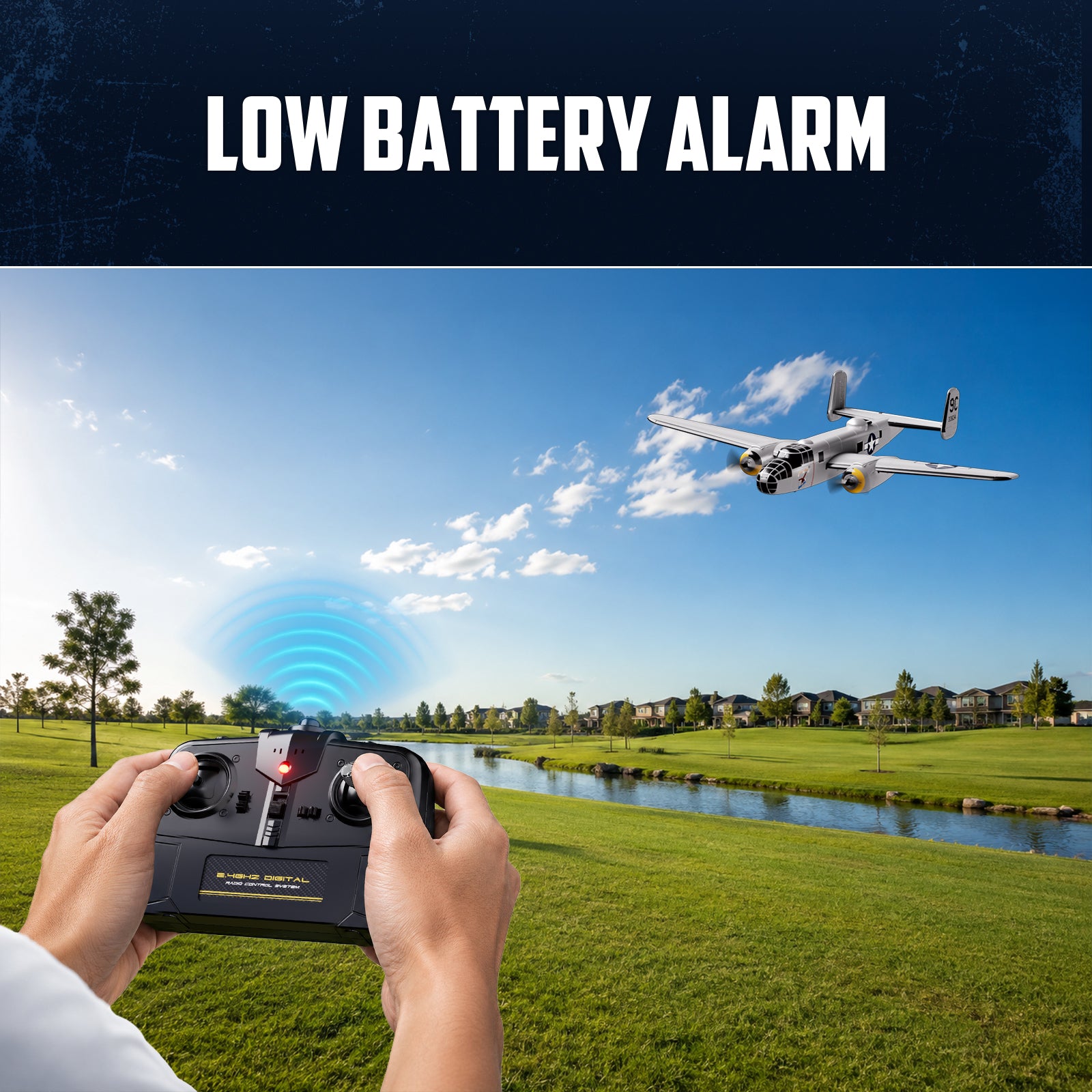 VolantexRC 76210 B-25 Mitchell low-battery alarm feature
