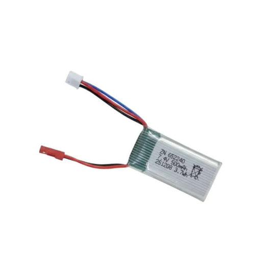 Wltoys A310 7.4V 500mAh LiPo battery with JST discharge and XH 3P charging plugs.