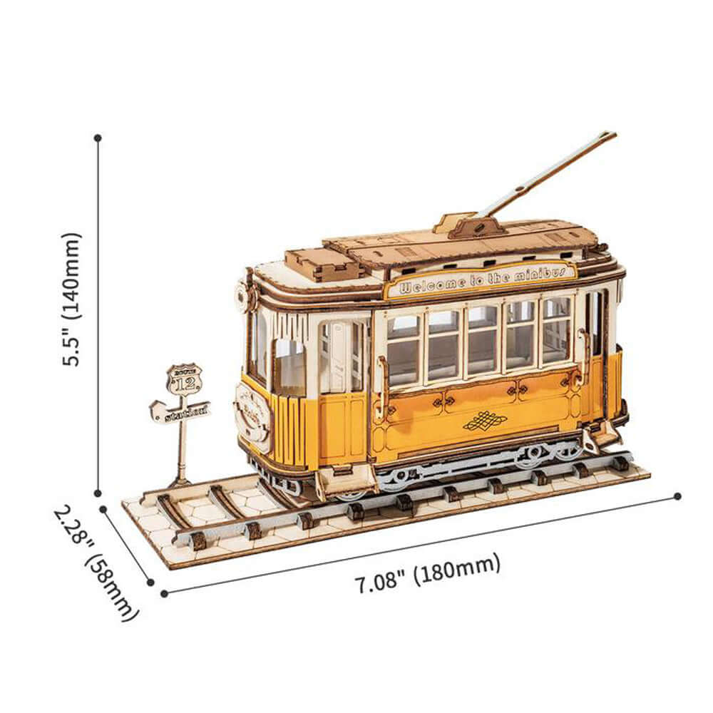 Casse-tête en bois de tramway vintage 3D: kit de modèle unique-KidsToyLover