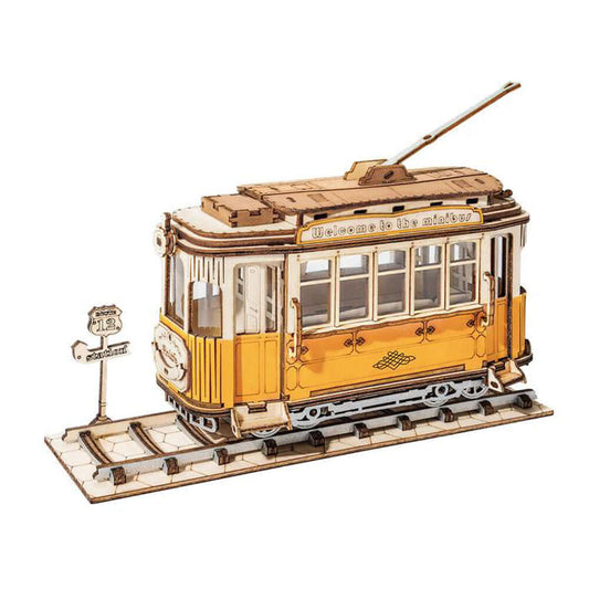 3D Vintage Tramcar Puzzle de Madeira: Kit Modelo DIY Único - KidsToyLover