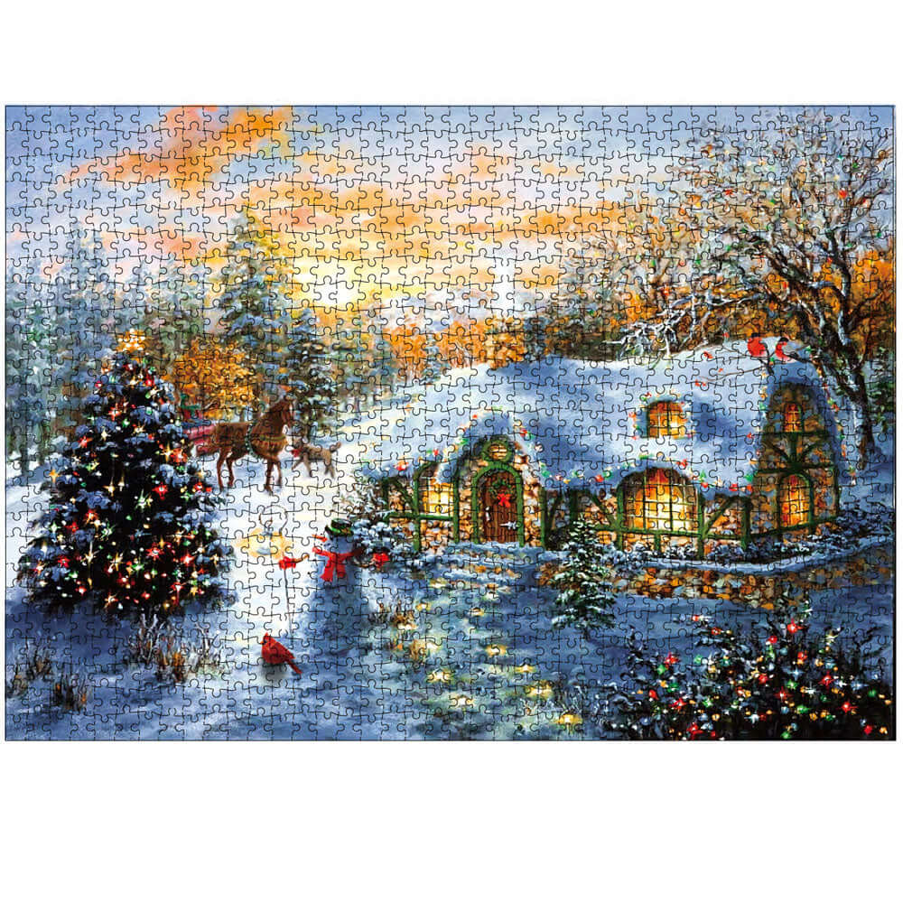 Puzzle della casa di neve Kidstoylover: 1000 pezzi al tramonto