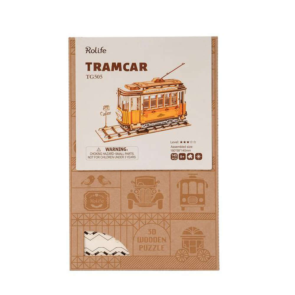 Casse-tête en bois de tramway vintage 3D: kit de modèle unique-KidsToyLover