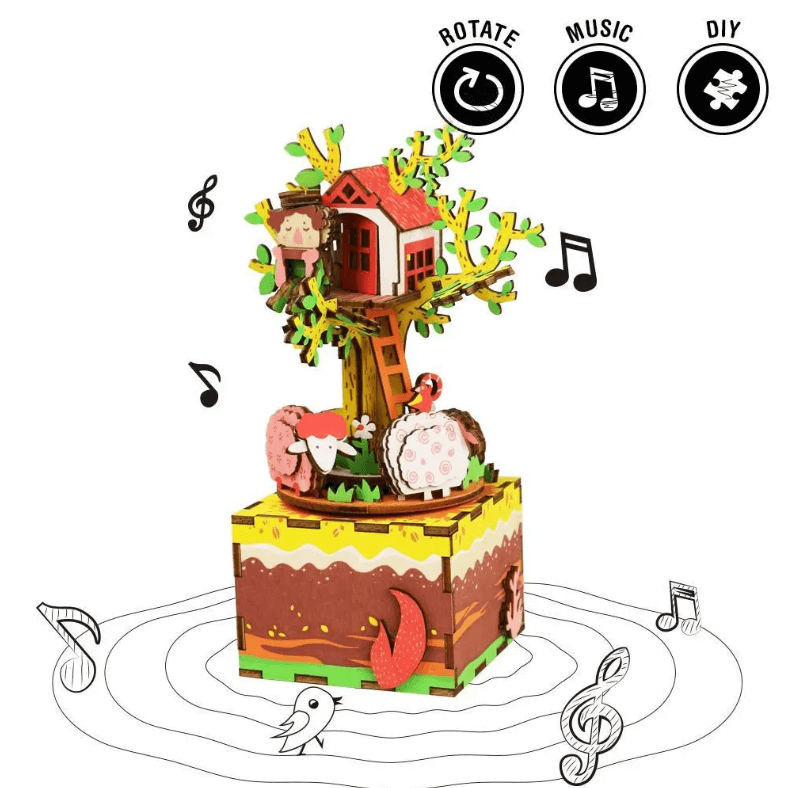 Robotime 3D caja de música de la casa del árbol-rompecabezas de madera | KidsToyLover