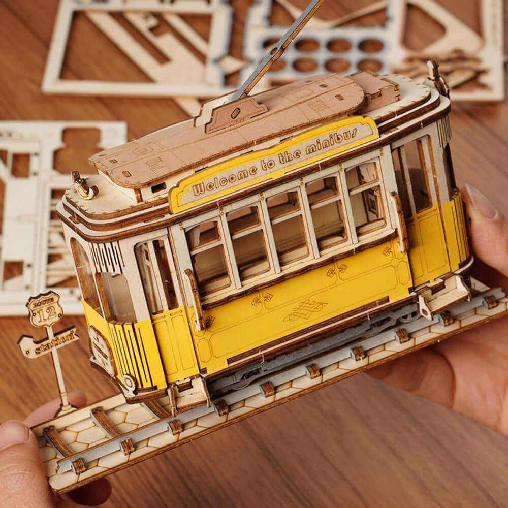 3D विंटेज Tramcar लकड़ी पहेली: अद्वितीय DIY मॉडल किट-KidsToyLover