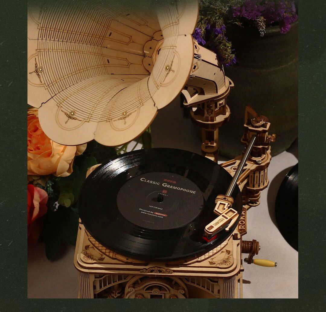 Kit de gramophone classique à manivelle | Kidstoylover-Jouet d'assemblage en bois bricolage