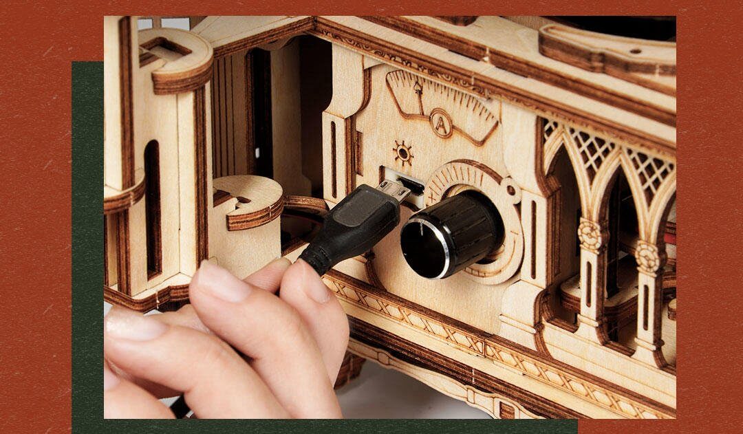 Kit gramofon klasik Crank | Kidstoylover-mainan rakitan kayu DIY