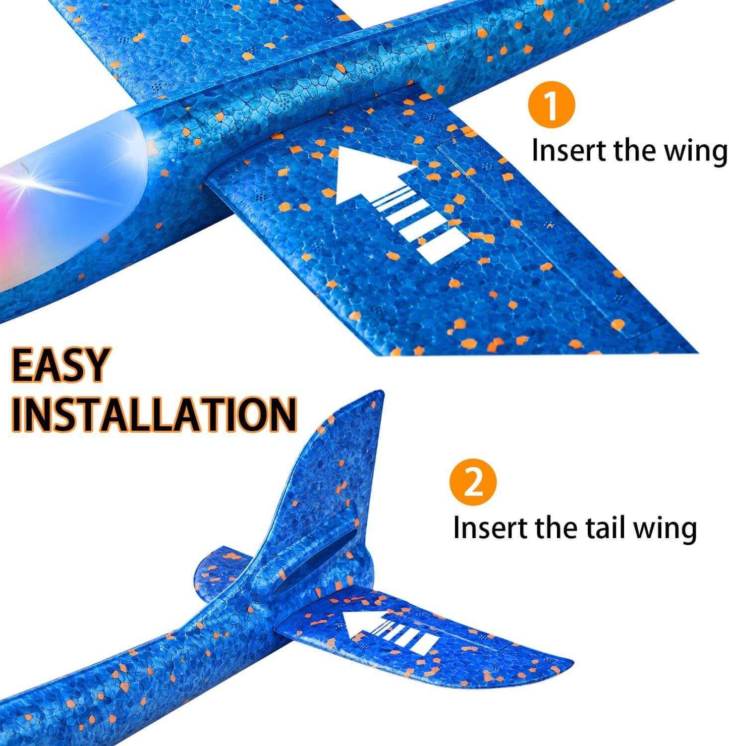Holen Sie sich das beste fliegende Segelflugzeug-Spielzeug für Kinder – 50 cm großes Flugzeugmodell aus Schaumstoff mit LED-Licht und Handwurf für Spaß und Spiele im Freien