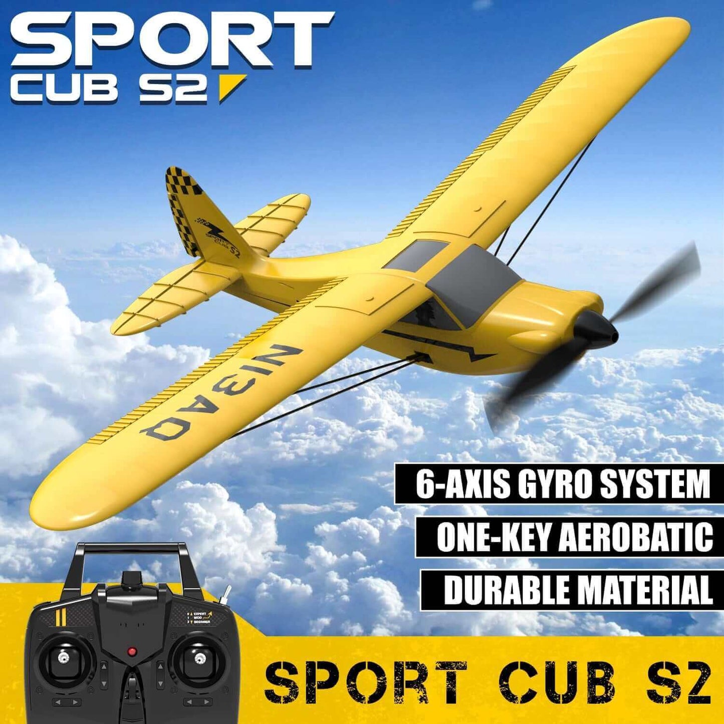 Avião Sport Cub S2 RC com estabilizador giroscópio - Avião de controle remoto 2.4G 3CH - Aeronaves de espuma RTF EPP
