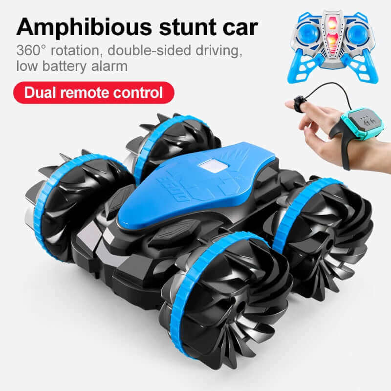 Coche acrobático RC anfibio de alta tecnología de 2,4 G con volteretas en ambos lados KidsToyLover B600 Dual RC Azul Y