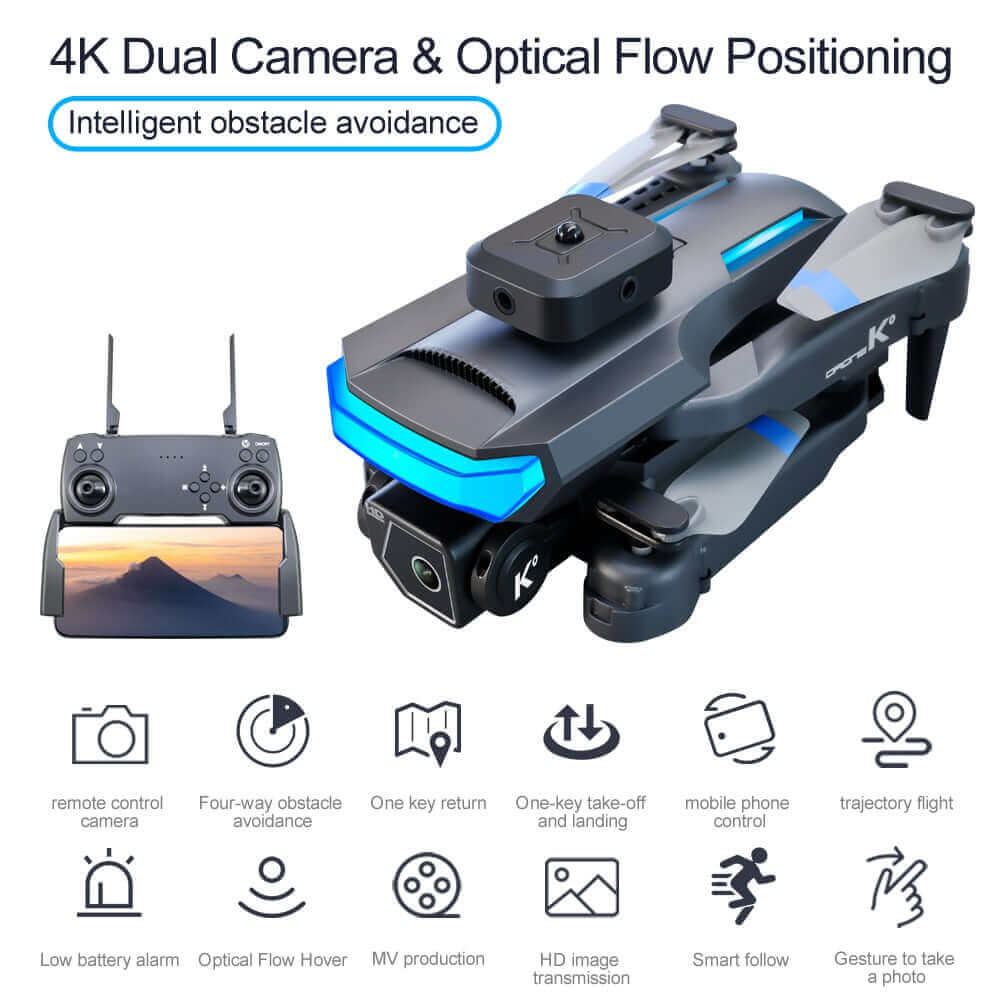 K-HD Dual Lens 4K Luftbilddrohne - RC Quadcopter Spielzeug mit optischer Flusspositionierung