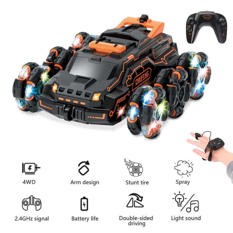 सिक्स व्हील स्प्रे RC स्टंट कार | 4WD स्विंग आर्म ड्रिफ्ट व्हीकल | जेस्चर इंडक्शन डिफॉर्मेशन रिमोट कंट्रोल कार लाइट के साथ | लड़का आरसी खिलौने