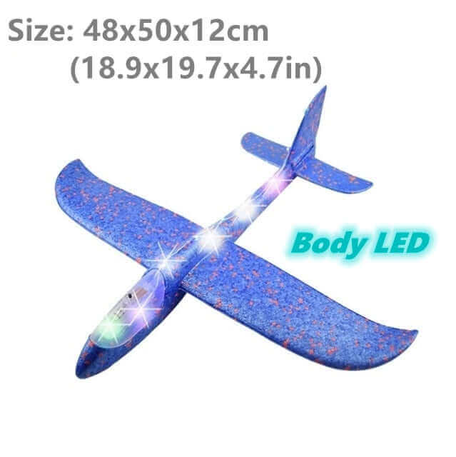 Obtenha o melhor brinquedo planador voador para crianças - Modelo de avião de espuma grande de 50 cm com luz LED e arremesso manual para diversão e jogos ao ar livre
