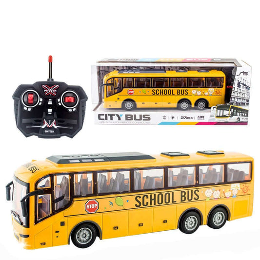 Experimente a diversão dos passeios pela cidade com nosso carro de controle remoto elétrico 1/30 RC Bus para meninos e crianças - Vem com luzes e controle de rádio de 27Mhz
