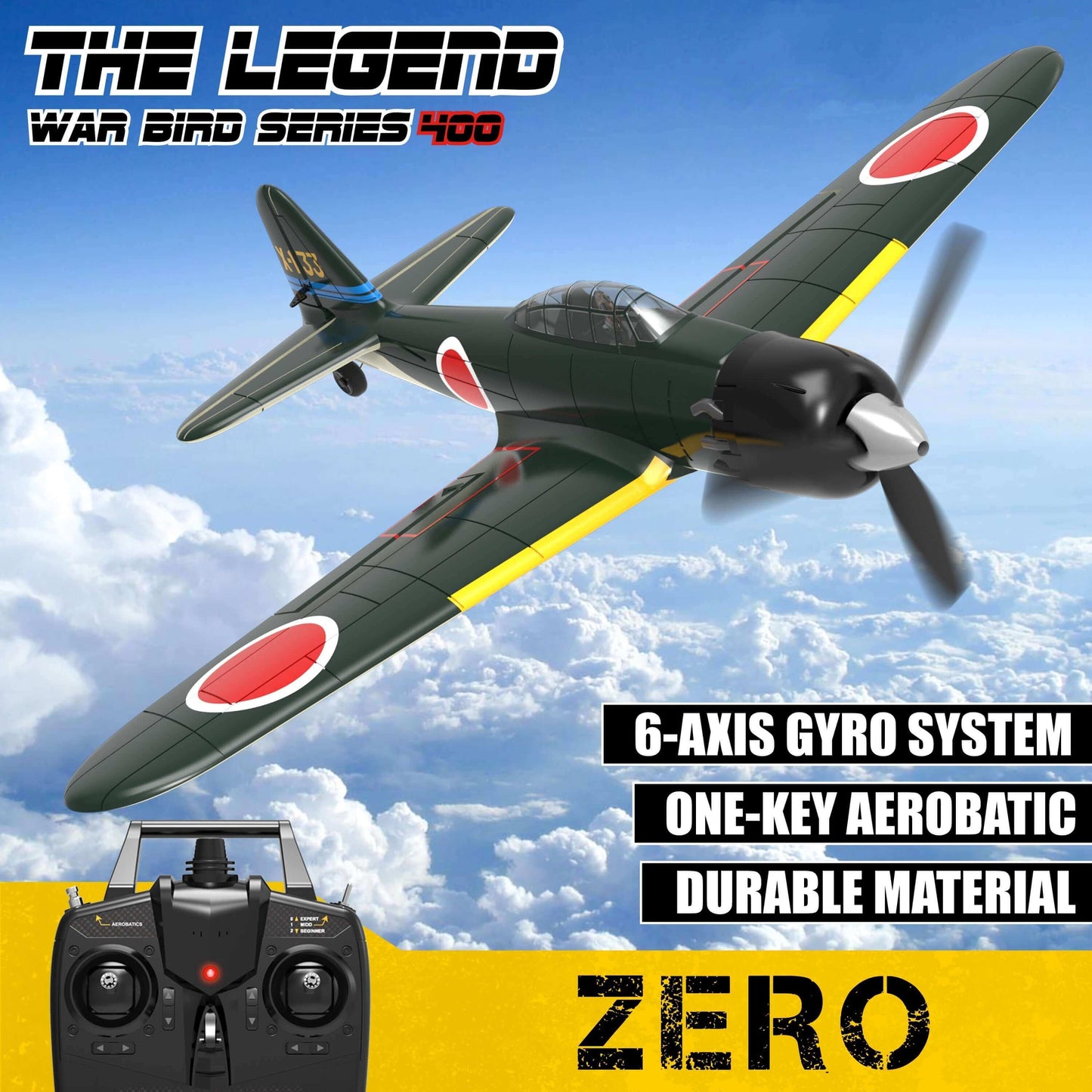 Zero RC Plane 2.4G 4CH Avião de Controle Remoto EPP 400mm Wingspan 6-Axis Aerobatic RC Fighter 761-15 RTF Plane | KidsToyLover
