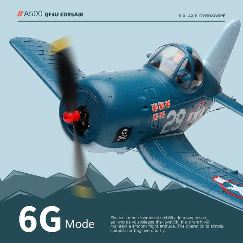 WLtoys XK RC Airplane A500 QF4U Fighter - Four Channel Remote Control Planes 6G Mode Fighter Toys