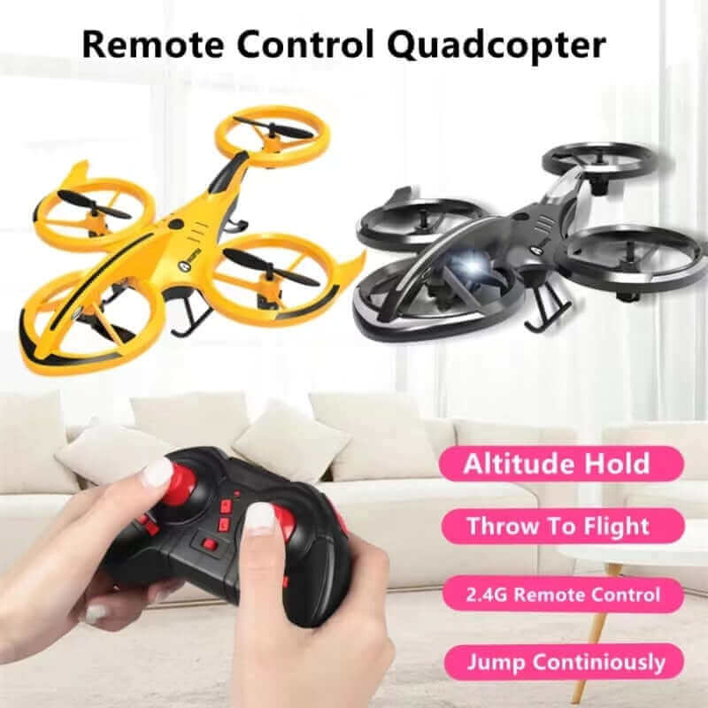 Stunt Remote Control Drone - Air Pressure Altitude Hold Mini Indoor Throw to Flight Leapfrog Quadcopter - Enfants RC Jouet Avion