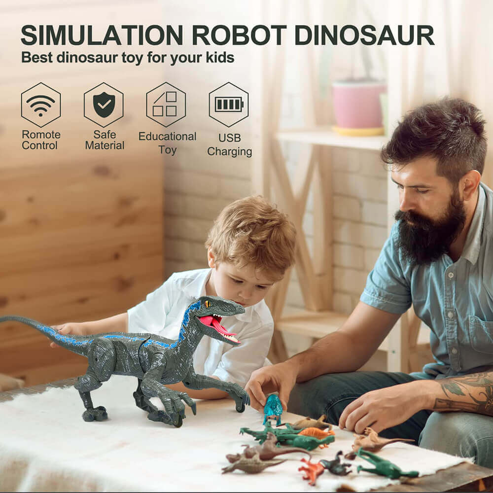 LEDライトと轟音が特徴のリモートコントロールヴェロキラプトル恐竜おもちゃでジュラ紀のスリルを体験してください。