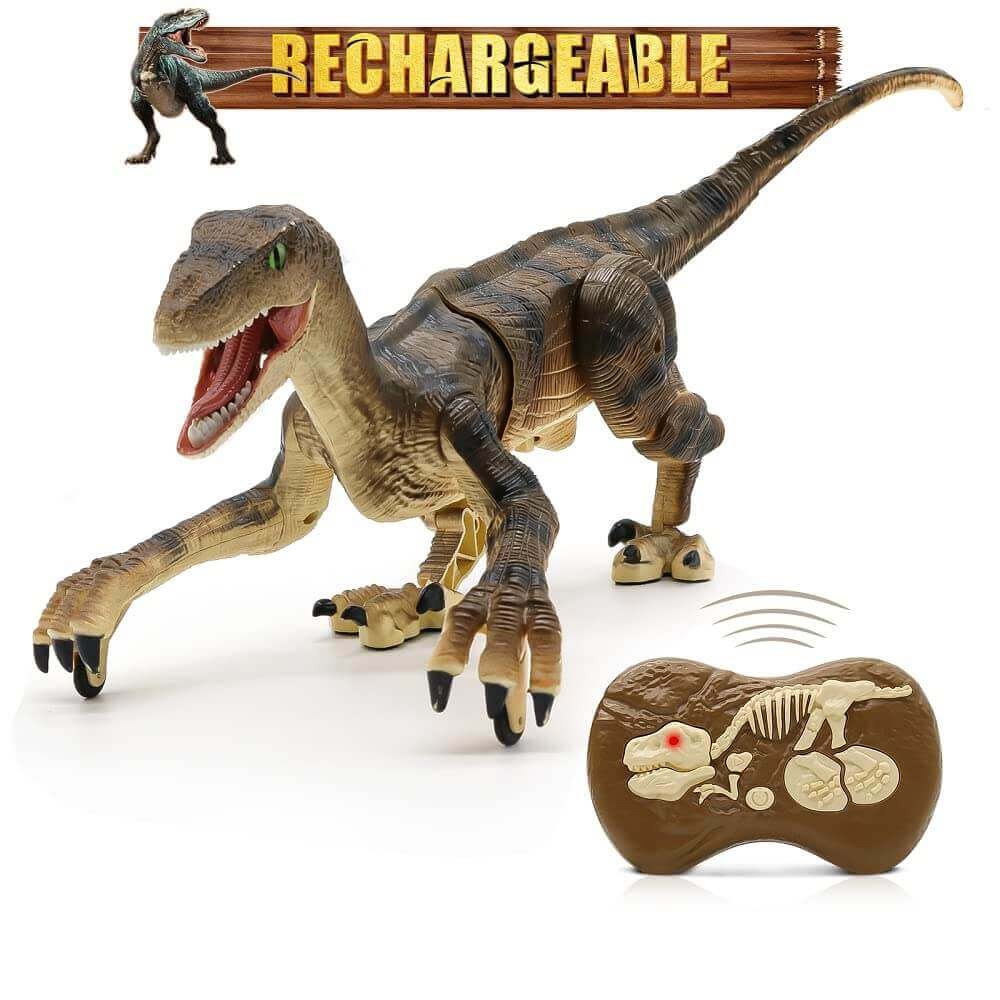 Experience the Thrill of Jurassic Era with Remote Control Velociraptor Dinosaur Toy Featuring LED Light and Roaring Sound