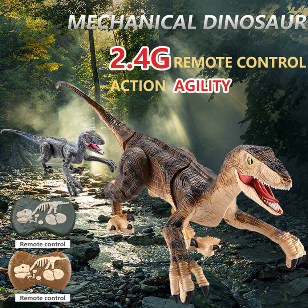 Découvrez le frisson de l'ère jurassique avec le jouet de dinosaure Velociraptor télécommandé doté d'une lumière LED et d'un son rugissant