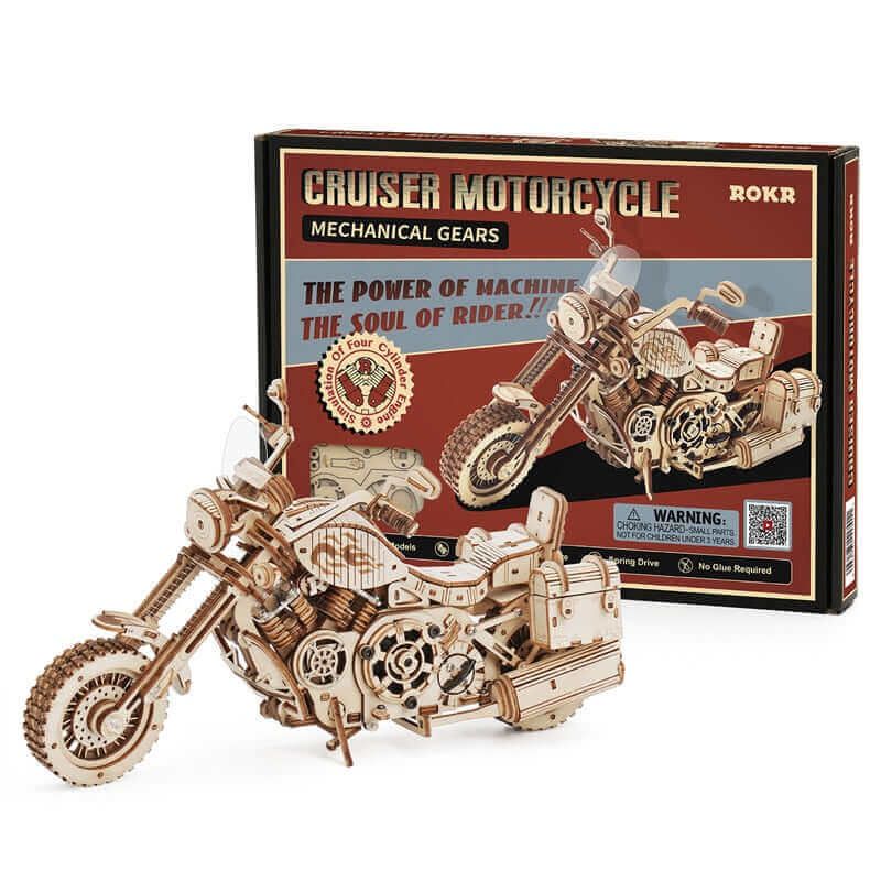 Robotime Rokr LK504 Cruiser Motorcycle DIY Assembly Toy: 420-Piece Wooden Model Building Kit - Ideal Gift for Adults and Children
