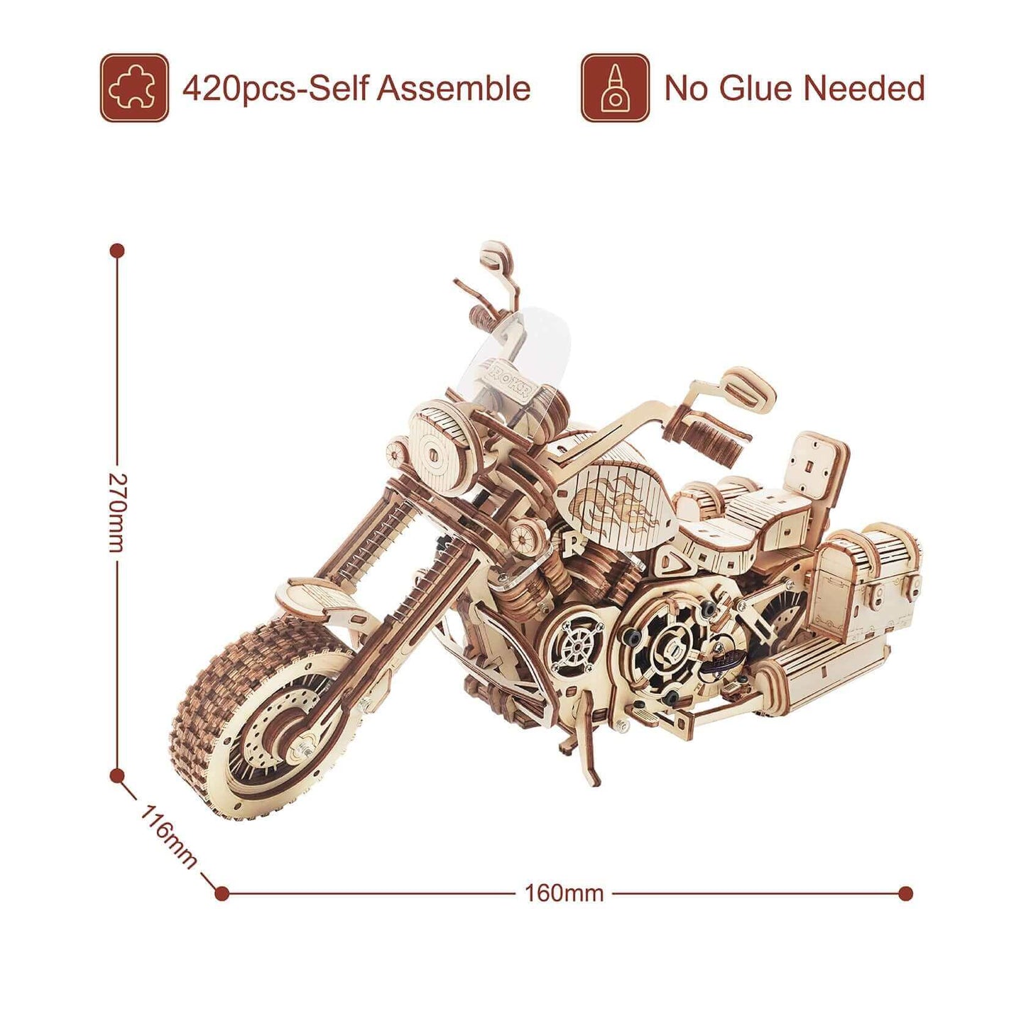 Robotime Rokr LK504クルーザーオートバイDIYアセンブリおもちゃ: 420ピース木製モデルビルディングキット大人と子供のための理想的なギフト