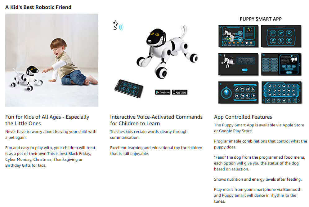 Nuevos juguetes para bebés 1803 AI Dog Robot Toy APP Control Conexión Bluetooth
