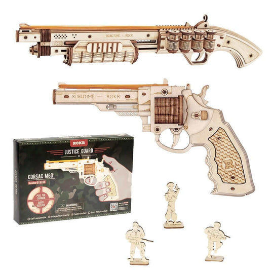 Robotime DIY Rubber Band Bullet Revolver: A Wooden Model Building Kit from Robotime - A Fun and Engaging Assembly Toy Gift for Children and Adults