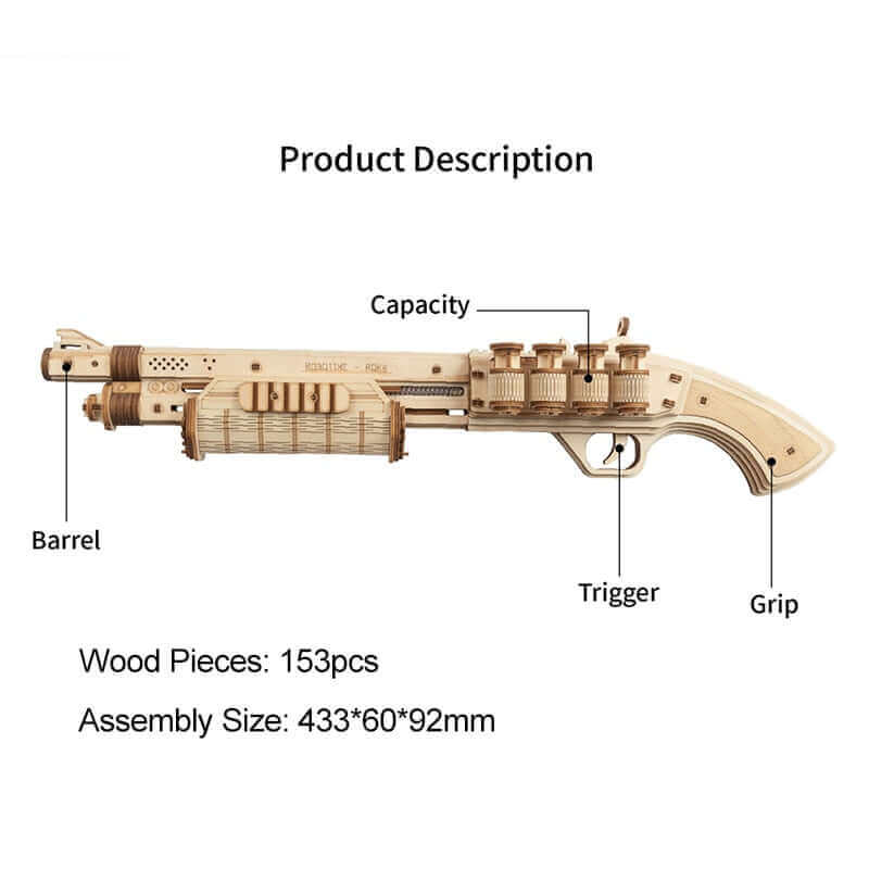 Robotime DIY Rubber Band Bullet Revolver: A Wooden Model Building Kit from Robotime - A Fun and Engaging Assembly Toy Gift for Children and Adults