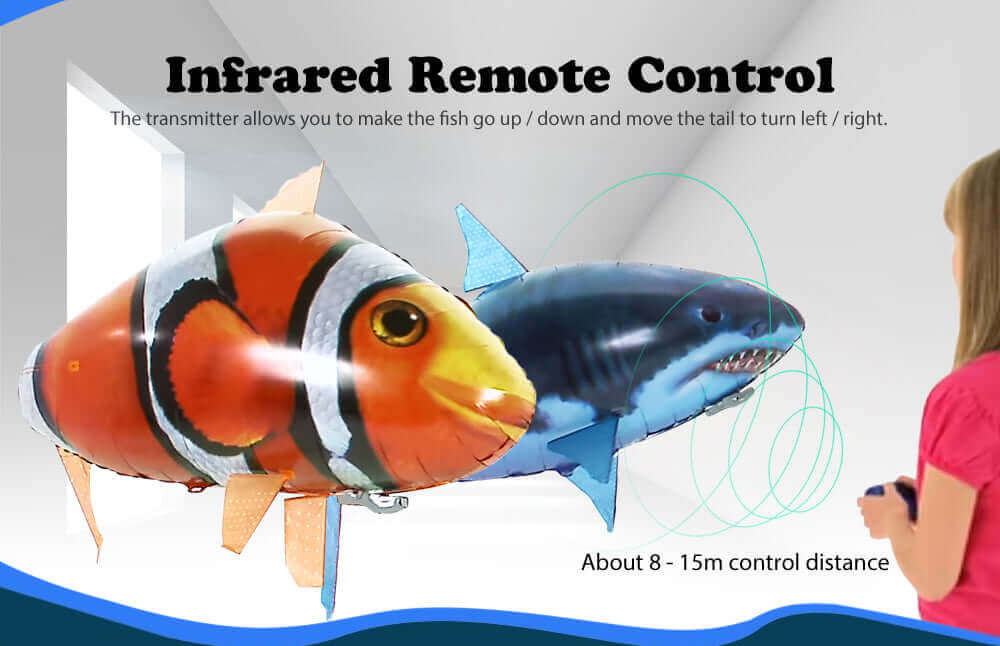 Juguetes de tiburón con control remoto - Air Swimming RC Animal Radio Fly Fishing Balloons - Juguete interactivo para niños y niños - Compre ahora en KidsToyLover