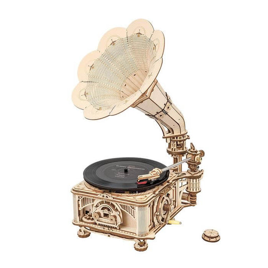 Kit grammofono classico a manovella | Kidstoylover-giocattolo per assemblaggio in legno fai da te