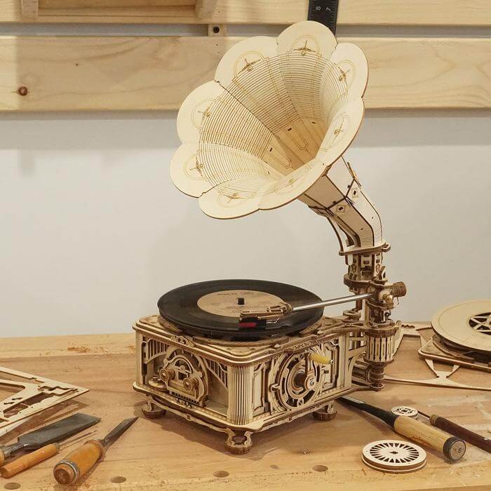 Kit Gramophone Clássico de Manivela | Kidstoylover - DIY Brinquedo de montagem de madeira