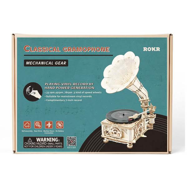 Krank klasik gramofon kiti | kidstoylover-diy ahşap montaj oyuncak