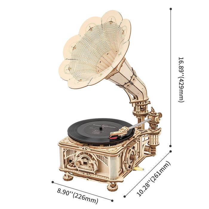 Crank Classic Gramophone Kit | Kidstoylover - DIY Wooden Assembly Toy