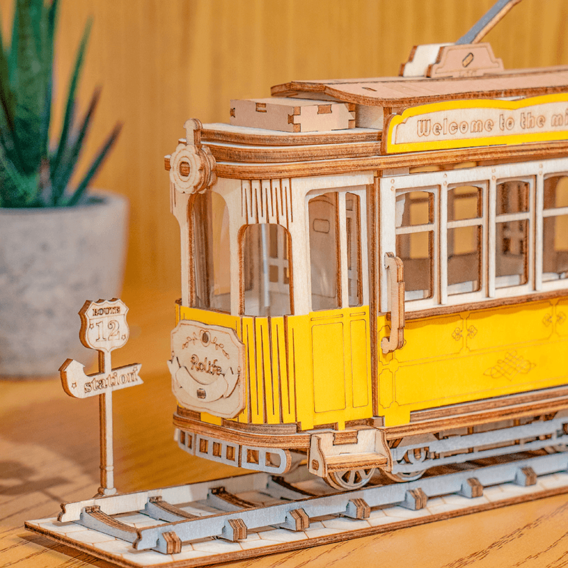 3D Vintage Tramcar Wooden Puzzle: Unique DIY Model Kit - KidsToyLover